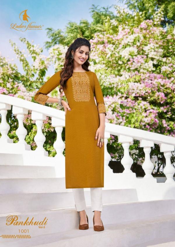 Ladies Flavour Pankhudi 3 Viscose Embroidery Kurti Collection